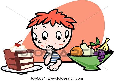 Stock Illustration - boy deciding what to eat. Fotosearch