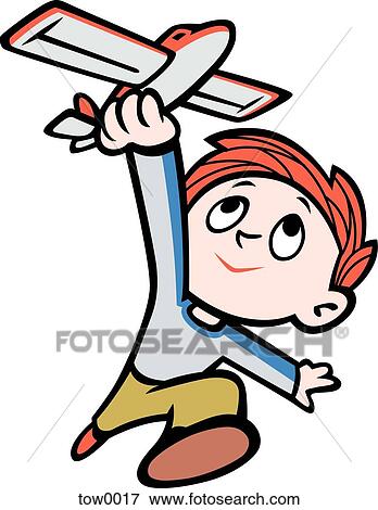 Stock Illustration - boy flying toy airplane. Fotosearch