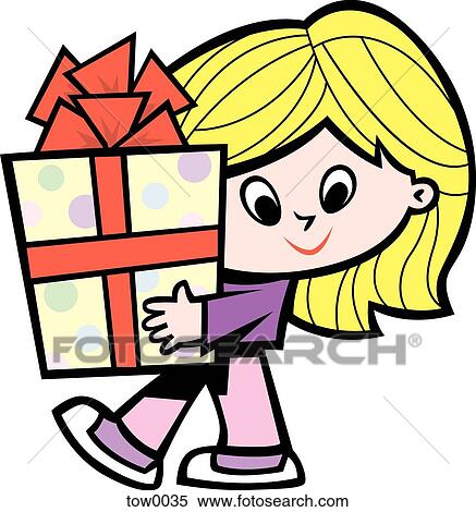 Stock Illustration - girl holding gift. Fotosearch