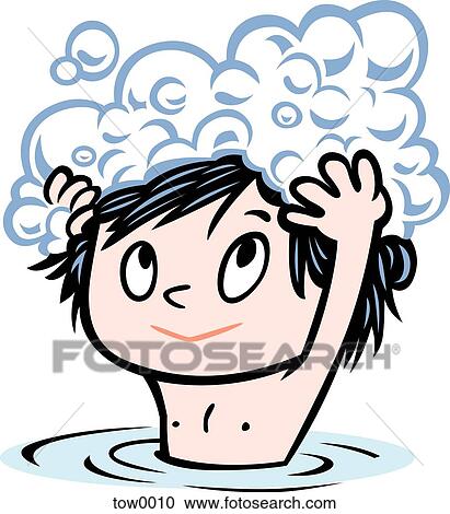 Clipart - kid washing his hair. Fotosearch