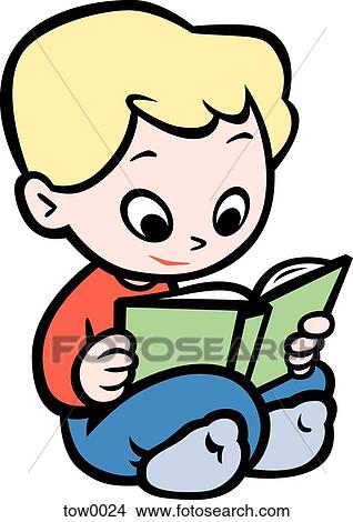little boy reading a book View Large Illustration Stock Illustration - little boy reading a book. Fotosearch
