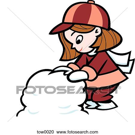 Clipart - little girl playing in the snow. Fotosearch
