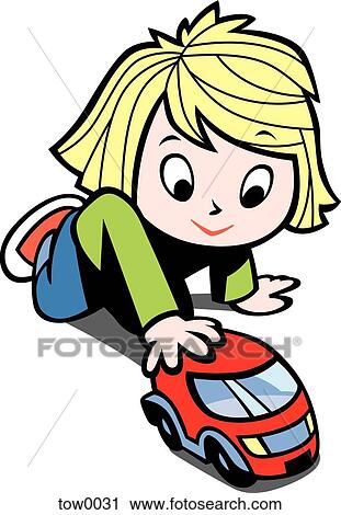 Little Girl Playing With Toy Car Clip Art Tow0031 Fotosearch