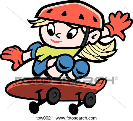 Clip Art - little girl skateboarding. Fotosearch