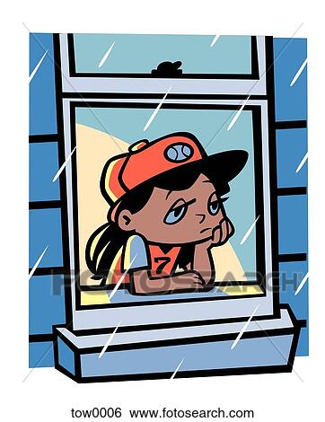 sad girl looking out the window View Large Illustration Stock Illustration - sad girl looking out the window. Fotosearch