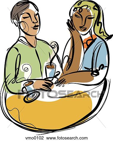 Drawing - a couple enjoying lattes. Fotosearch