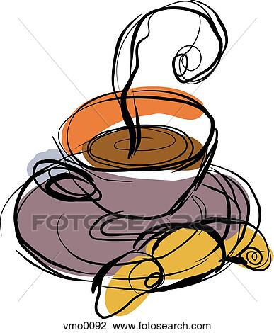 steaming coffee and a croissant View Large Illustration Drawing - steaming coffee and a croissant. Fotosearch