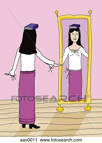 Clip Art - girl balancing a book on her head. Fotosearch