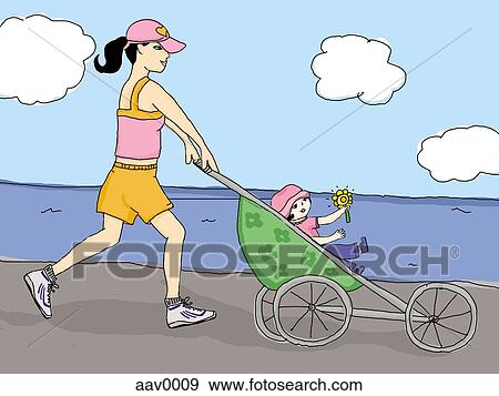Stock Illustration - mother jogging with her daughter. Fotosearch