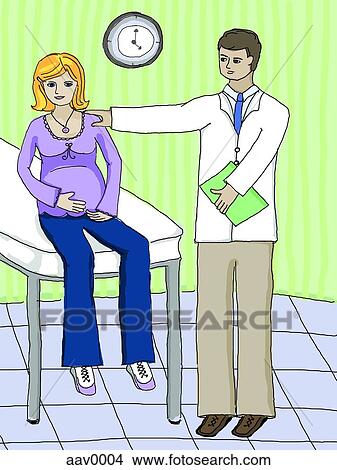 Stock Illustration - pregnant woman talking to her doctor. Fotosearch