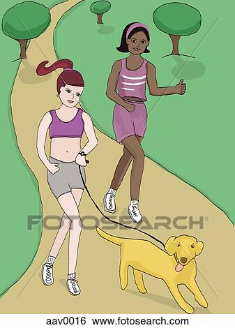 Stock Illustration - two women jogging. Fotosearch