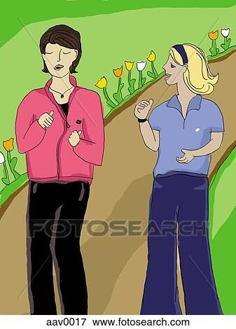 Stock Illustration - two women walking. Fotosearch