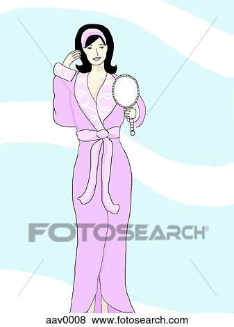 Stock Illustration - woman admiring herself in a mirror. Fotosearch