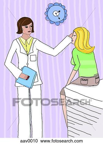 Clipart - woman visiting the doctor. Fotosearch