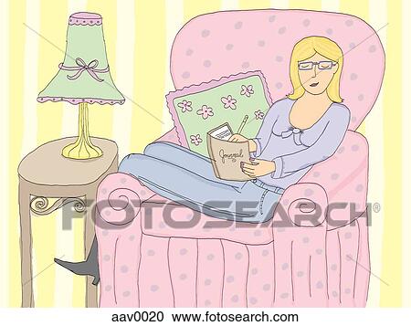 Clipart - woman writing in her journal. Fotosearch