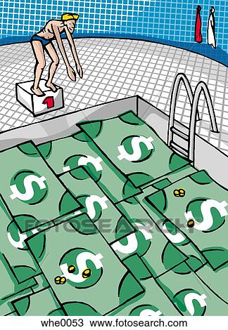 a swimming pool made of dollar bills View Large Illustration Drawing - a swimming pool made of dollar bills. Fotosearch
