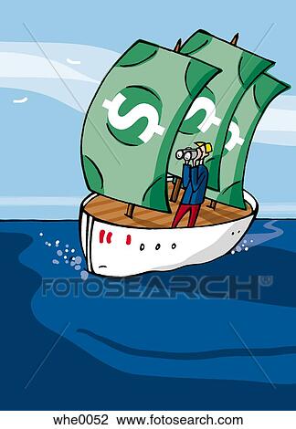 boat with dollar bills for sails View Large Illustration Drawing - boat with dollar bills for sails. Fotosearch