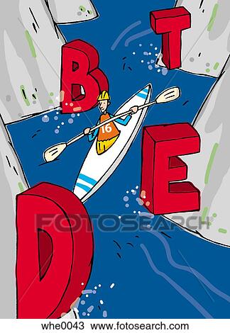 Drawing - kayaking through debt. Fotosearch