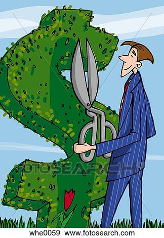 man cutting a shrub into the shape of a dollar sign View Large Illustration Stock Illustration - man cutting a shrub into the shape of a dollar sign. Fotosearch