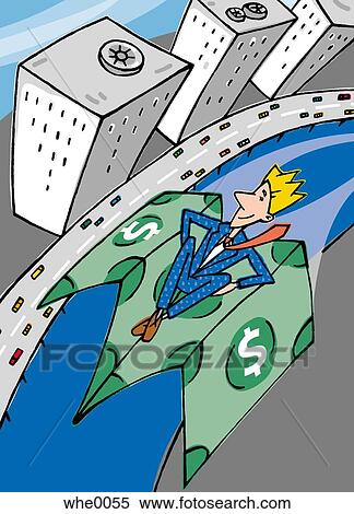 man flying on a dollar bill airplane View Large Illustration Stock Illustration - man flying on a dollar bill airplane. Fotosearch