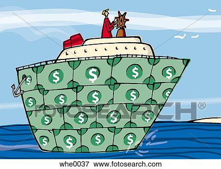 Stock Illustration - man steering a money yacht. Fotosearch