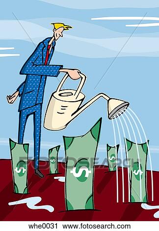 man watering his money garden View Large Illustration Clip Art - man watering his money garden. Fotosearch