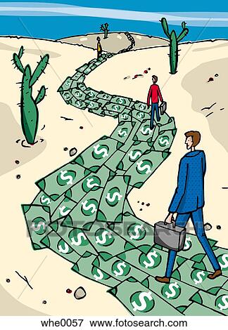 Stock Illustration - people walking on a trail made of money. Fotosearch