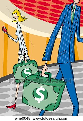 Stock Illustration - people walking with briefcases made out of money. Fotosearch