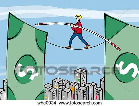 walking a tightrope to a dollar bill View Large Illustration Stock Illustration - walking a tightrope to a dollar bill. Fotosearch