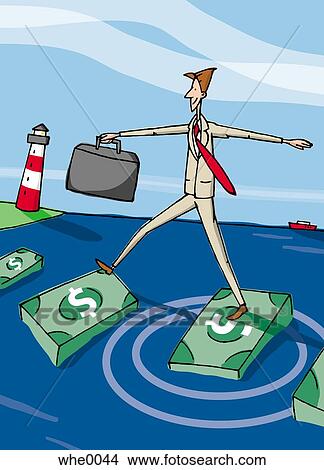 Stock Illustration - walking on money across water. Fotosearch