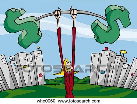 woman holding a barbell with dollar signs at the end of it View Large Illustration Clipart - woman holding a barbell with dollar signs at the end of it. Fotosearch