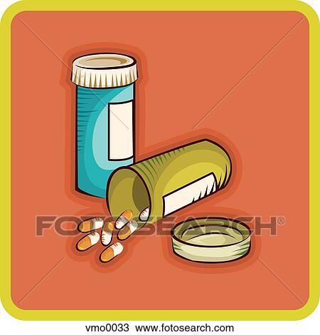 Drawing - two bottles of pills. Fotosearch