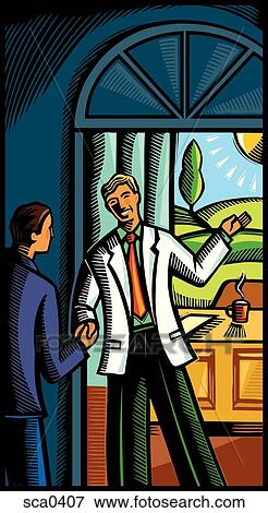 Stock Illustration - Doctor greeting a patient at his office door. Fotosearch