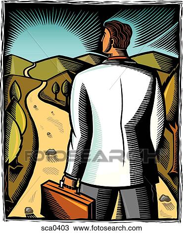 Doctor looking down a long road View Large Illustration Drawing - Doctor looking down a long road. Fotosearch