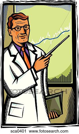 Clip Art - Doctor pointing to a growth chart. Fotosearch
