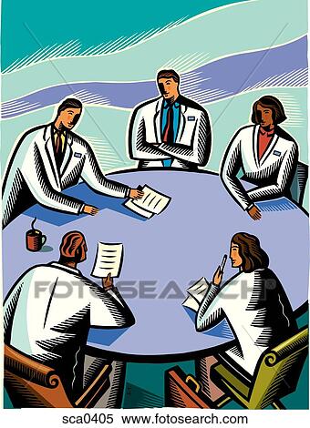 Doctors at a board room table View Large Illustration Stock Illustration - Doctors at a board room table. Fotosearch