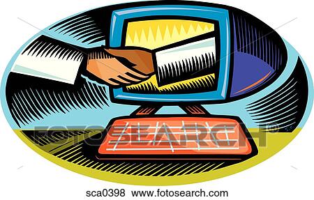Stock Illustration - Doctors shaking hands through a computer. Fotosearch