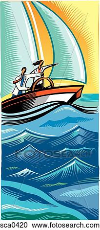 Two Doctors Navigating A Boat Through Rough Water Clipart Sca04 Fotosearch