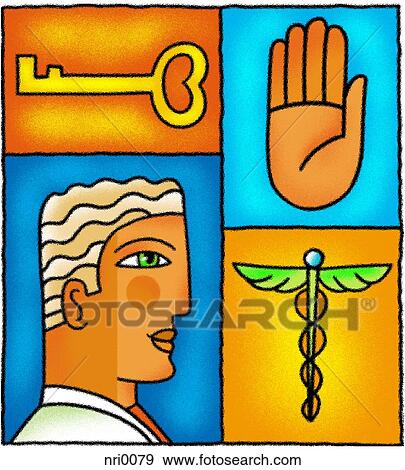 Doctor, key, caduceus and hand View Large Illustration Stock Illustration - Doctor, key, caduceus and hand. Fotosearch