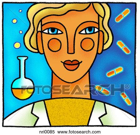 Doctor with beaker and pills View Large Illustration Stock Illustration - Doctor with beaker and pills. Fotosearch