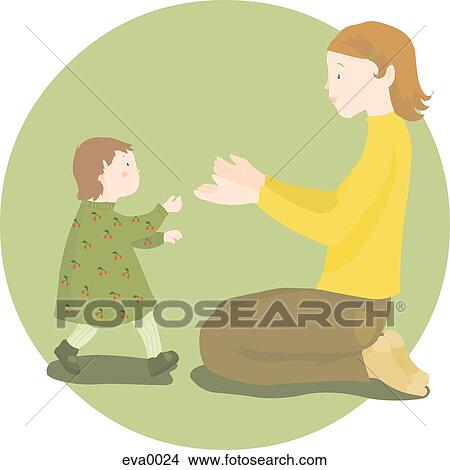 Stock Illustration - baby making first steps. Fotosearch