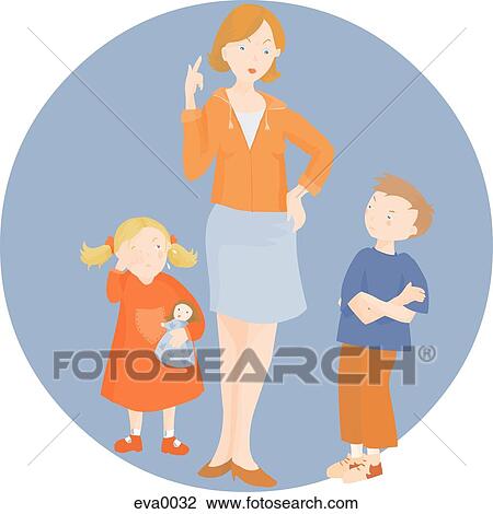 Mamá, regaño, ella, niños Dibujo | eva0032 | Fotosearch