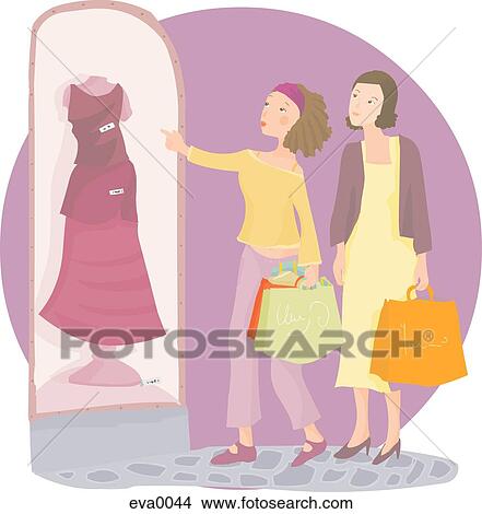 Stock Illustration - mom and daughter window shopping. Fotosearch