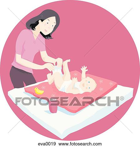 Stock Illustration - mom changing baby's diaper. Fotosearch