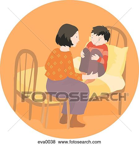 Stock Illustration - mom consoling her son. Fotosearch