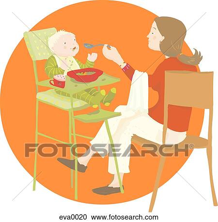 Clipart - mom feeding baby. Fotosearch