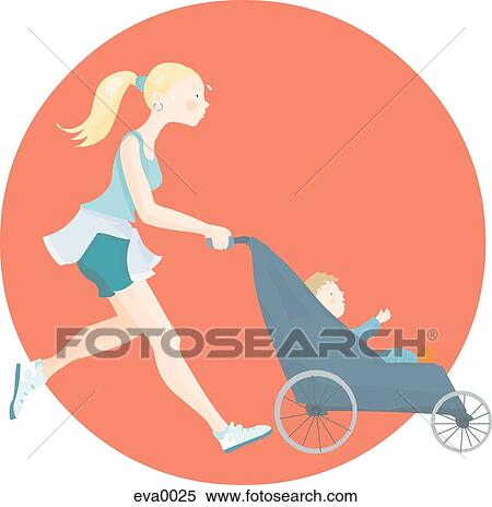 mom jogging with baby in stroller View Large Illustration Stock Illustration - mom jogging with baby in stroller. Fotosearch