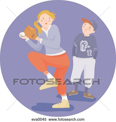 Stock Illustration - mom pitching. Fotosearch