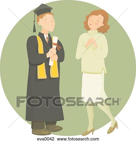 mom proud of her graduate son View Large Illustration Drawing - mom proud of her graduate son. Fotosearch