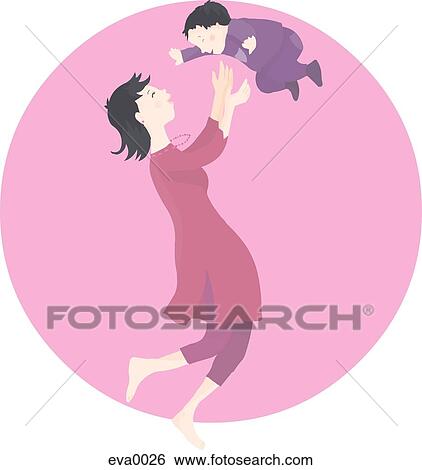 Stock Illustration - mom throwing baby in the air. Fotosearch